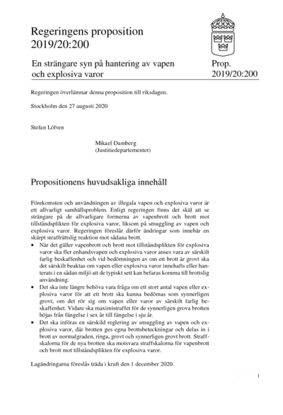 Omslaget till prop. 2019/20:200