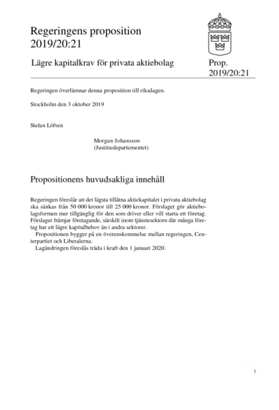 Omslaget till prop. 2019/20:21