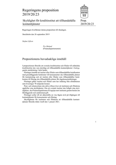 Omslaget till prop. 2019/20:23
