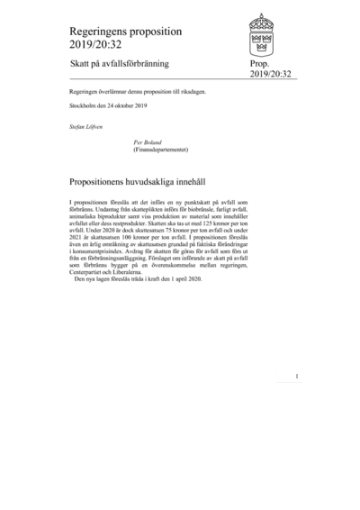 Omslaget till prop. 2019/20:32