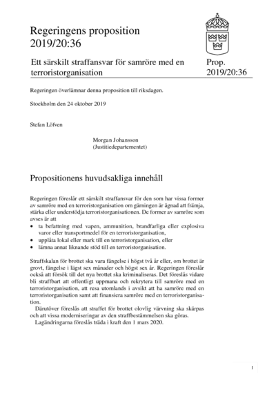 Omslaget till prop. 2019/20:36