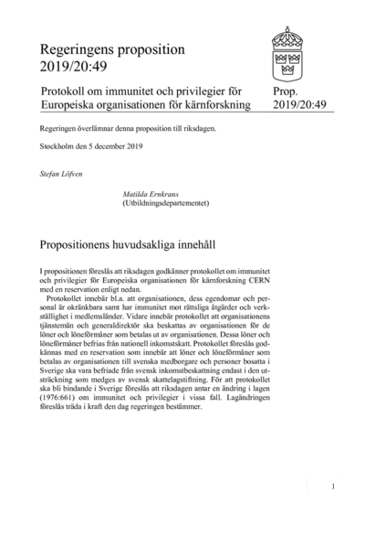 Omslaget till prop. 2019/20:49