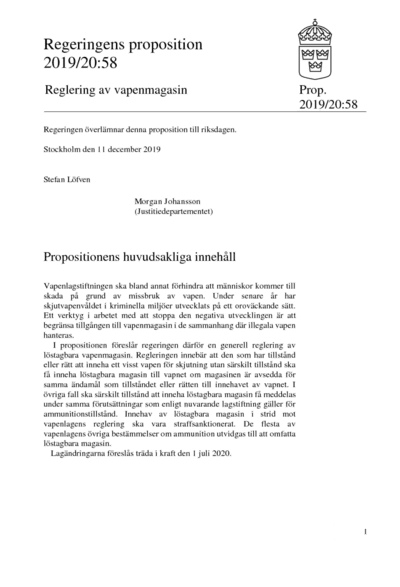 Omslaget till prop. 2019/20:58