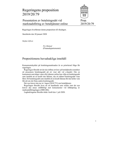 Omslaget till prop. 2019/20:79
