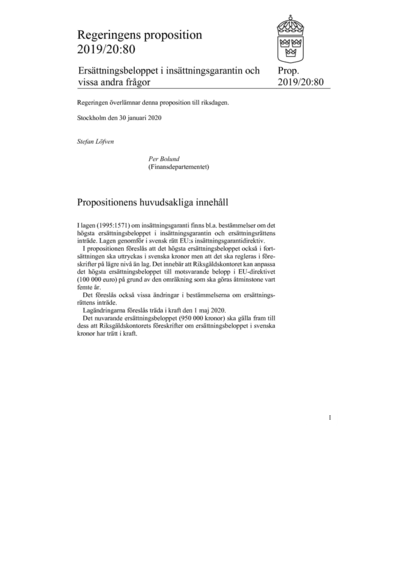 Omslaget till prop. 2019/20:80