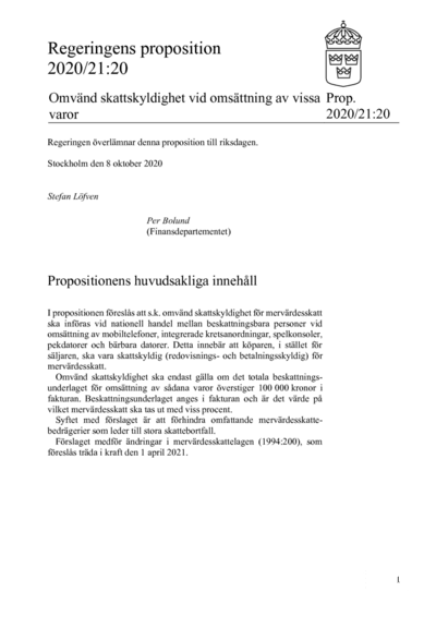Omslaget till prop. 2020/21:20