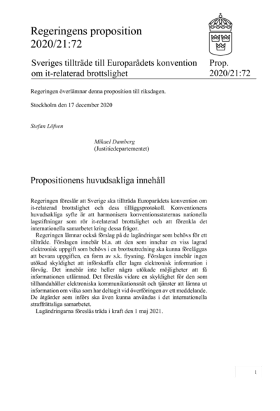 Omslaget till prop. 2020/21:72
