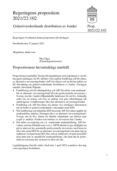 Omslaget till prop. 2021/22:102