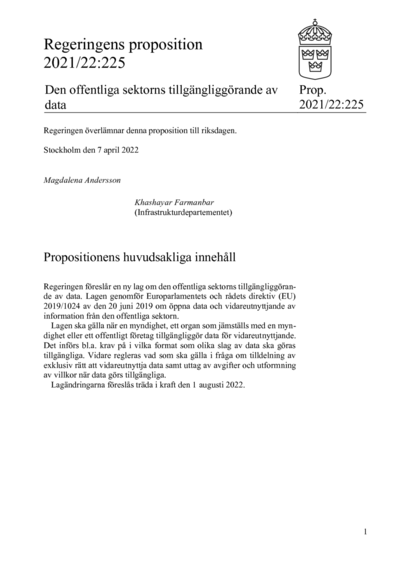Omslaget till prop. 2021/22:225