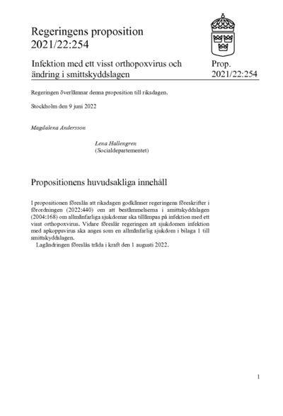 Omslaget till prop. 2021/22:254