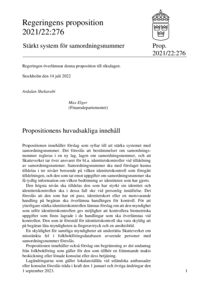 Omslaget till prop. 2021/22:276