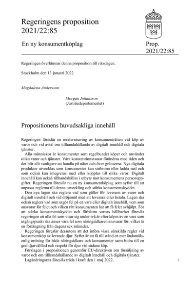 Omslaget till prop. 2021/22:85