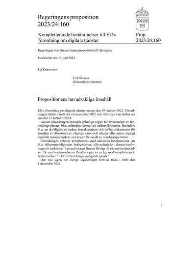Omslaget till prop. 2023/24:160