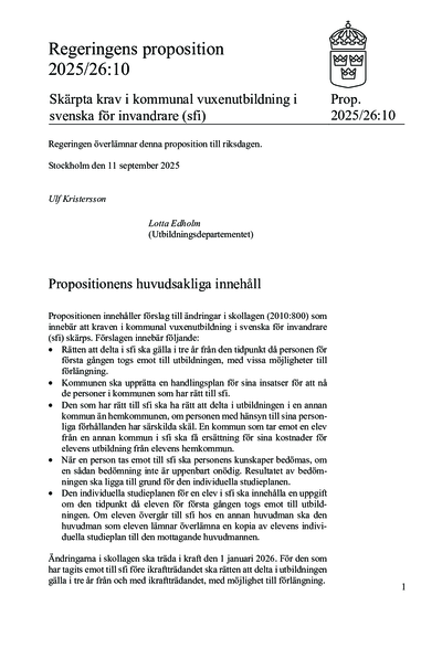 Omslaget till prop. 2025/26:10