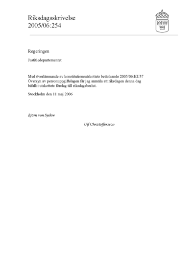 Omslaget till rskr. 2005/06:254