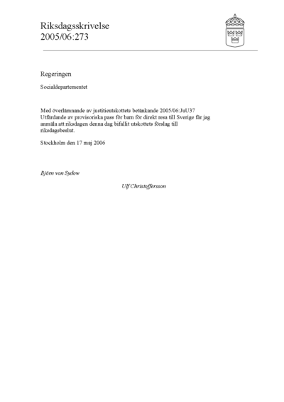 Omslaget till rskr. 2005/06:273