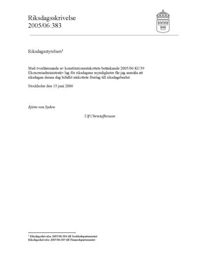 Omslaget till rskr. 2005/06:383