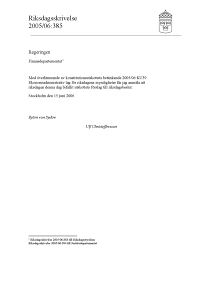 Omslaget till rskr. 2005/06:385