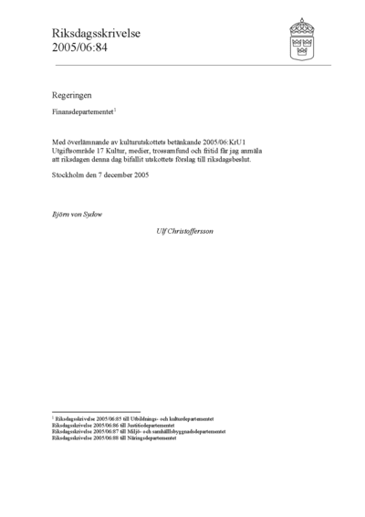 Omslaget till rskr. 2005/06:84