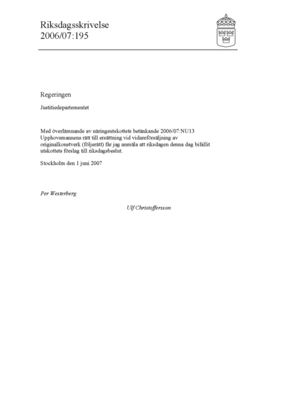 Omslaget till rskr. 2006/07:195