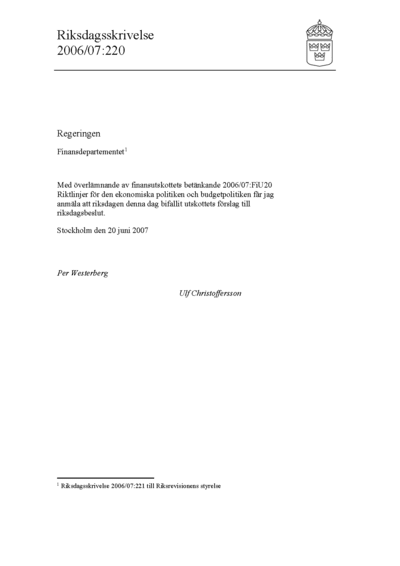 Omslaget till rskr. 2006/07:220