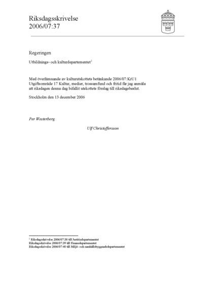 Omslaget till rskr. 2006/07:37