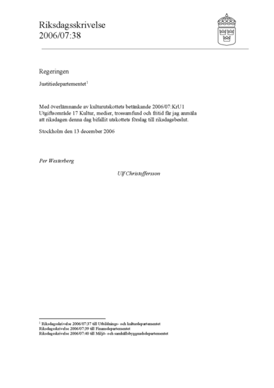 Omslaget till rskr. 2006/07:38