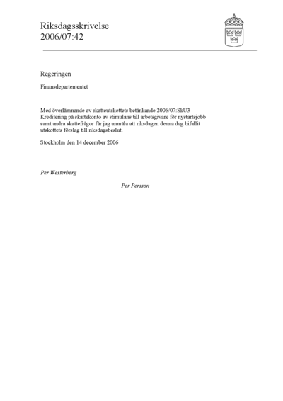 Omslaget till rskr. 2006/07:42