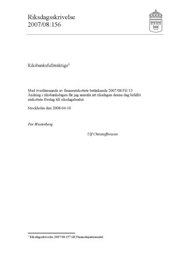 Omslaget till rskr. 2007/08:156