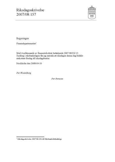 Omslaget till rskr. 2007/08:157