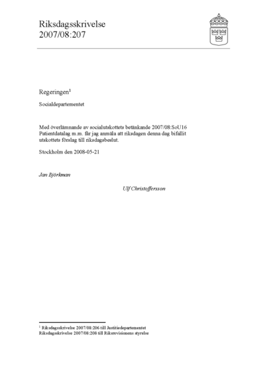 Omslaget till rskr. 2007/08:207