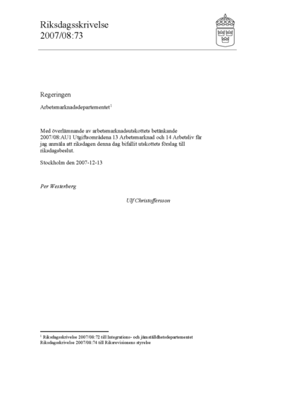Omslaget till rskr. 2007/08:73