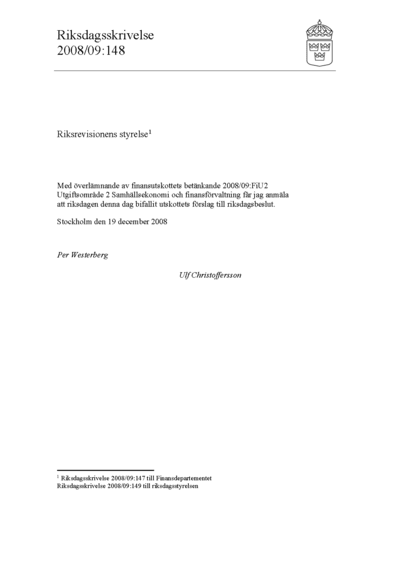 Omslaget till rskr. 2008/09:148