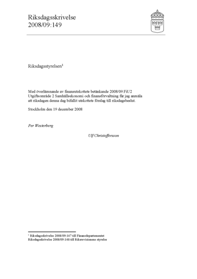 Omslaget till rskr. 2008/09:149