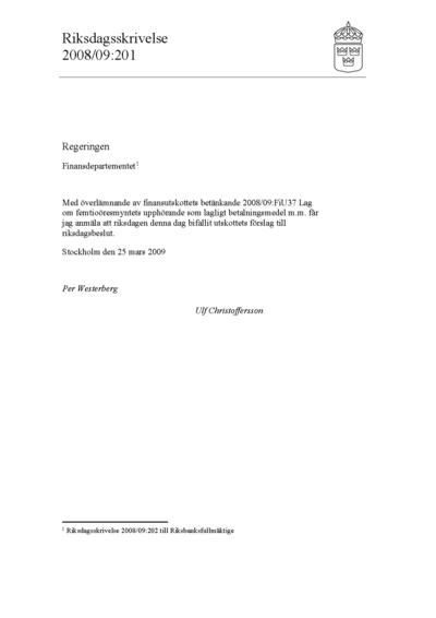 Omslaget till rskr. 2008/09:201