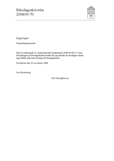 Omslaget till rskr. 2008/09:70