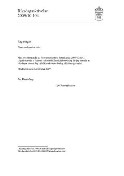 Omslaget till rskr. 2009/10:104