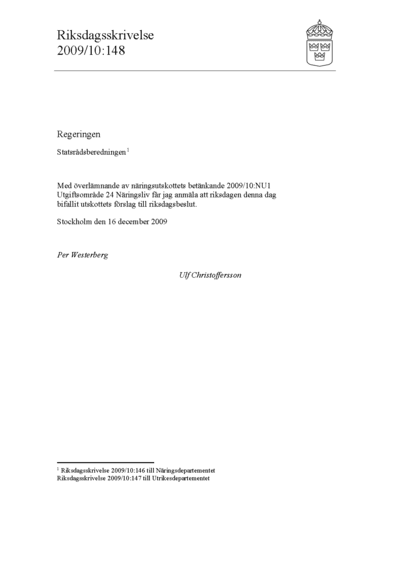 Omslaget till rskr. 2009/10:148