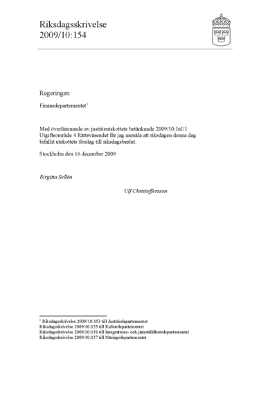 Omslaget till rskr. 2009/10:154