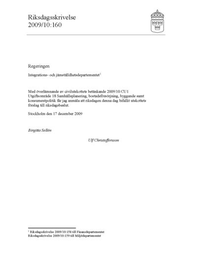 Omslaget till rskr. 2009/10:160
