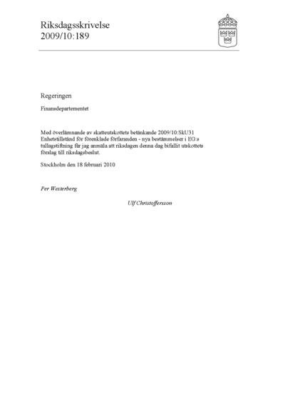Omslaget till rskr. 2009/10:189