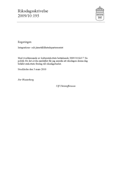 Omslaget till rskr. 2009/10:195
