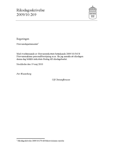 Omslaget till rskr. 2009/10:269