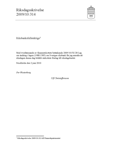 Omslaget till rskr. 2009/10:314