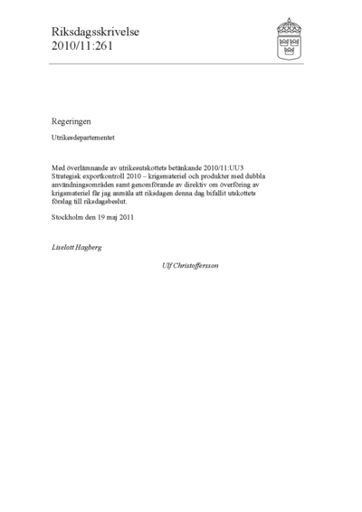 Omslaget till rskr. 2010/11:261