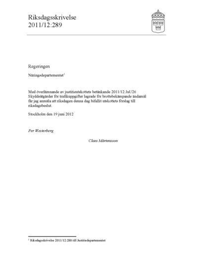Omslaget till rskr. 2011/12:289
