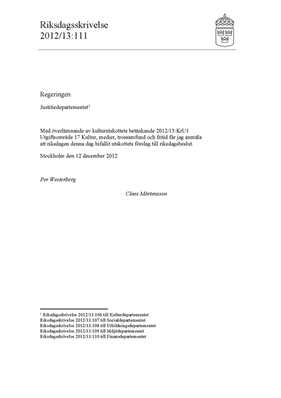 Omslaget till rskr. 2012/13:111