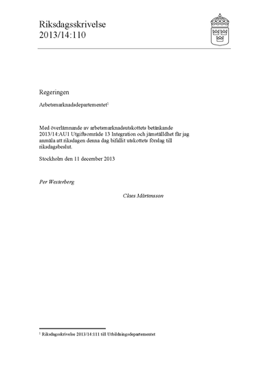 Omslaget till rskr. 2013/14:110