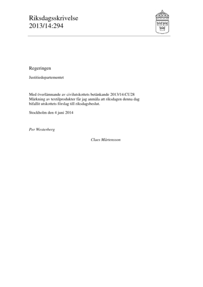 Omslaget till rskr. 2013/14:294