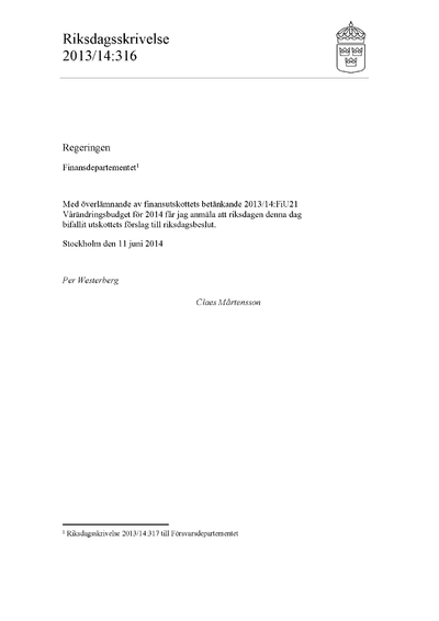 Omslaget till rskr. 2013/14:316